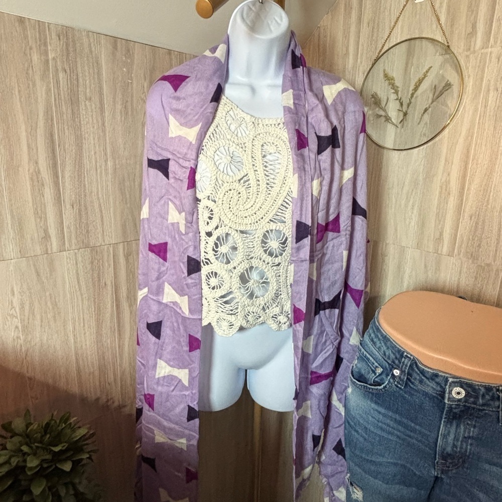 Kate Spade Foxglove Bow tie Scarf Wrap Lavender Navy Magenta White NWT